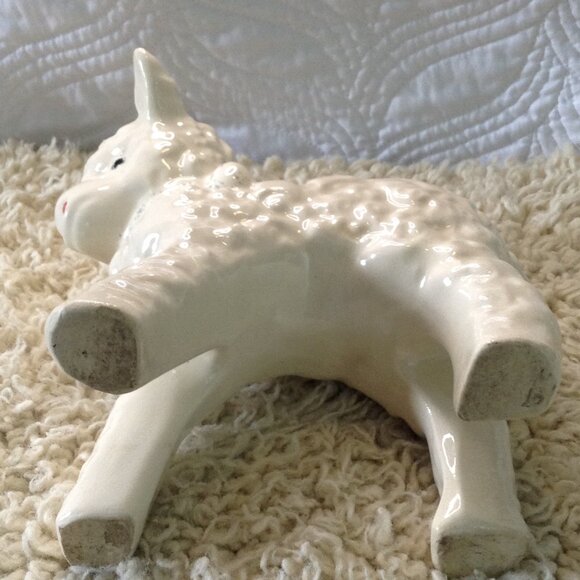 VTG Standing Lamb Ceramic planter; Collectible, Kidcore, Nursery, Mary Lit Lamb - Picture 4 of 5